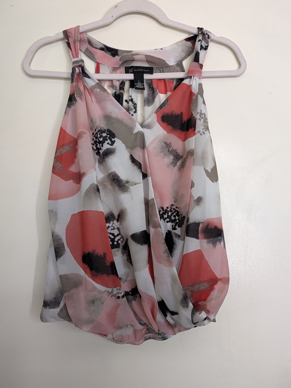INC International Concepts Pink Coral & White Floral Halter Blouse
